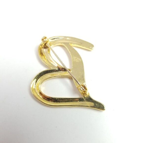Vintage B Brooch, Monogram Initial Lapel Pin, Gold Tone with Rhinestones - Picture 3 of 6